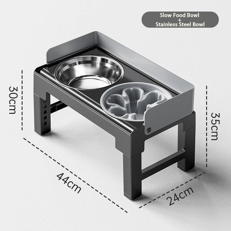 4-Height Adjustable Elevated Dog Bowl Stand with 2 Stainless Steel Bowls – Non-Slip & Spill-Proof