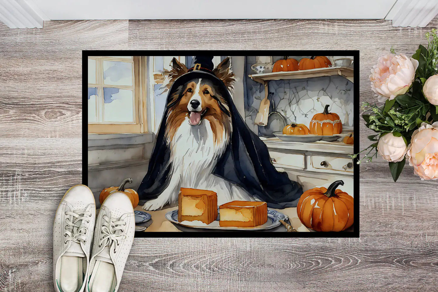 Sheltie Fall Kitchen Pumpkins Doormat