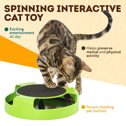 Interactive Cat Toys for Indoor Cats Green Spinning 360 Degrees Moving Mouse Pad