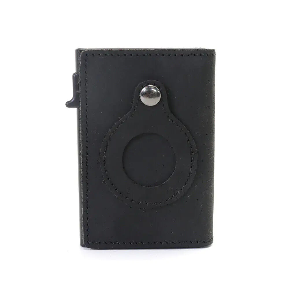 For Airtag Wallet Case Genuine Leather Credit Card Holder Magnetic Air Tag Cover