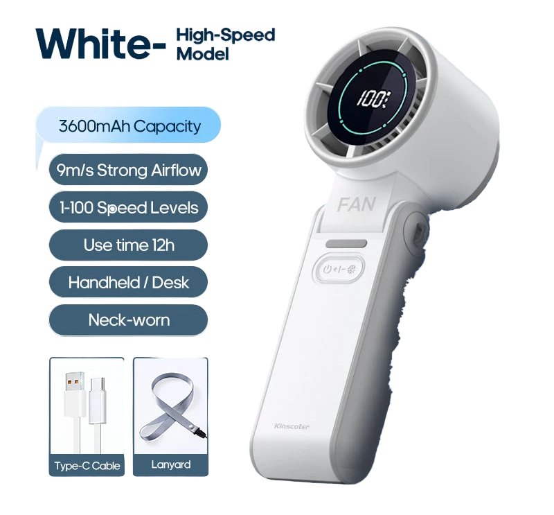 TurboCool Pro – Foldable Mini Handheld Fan, 3600mAh Rechargeable, 100-Speed Adjustable