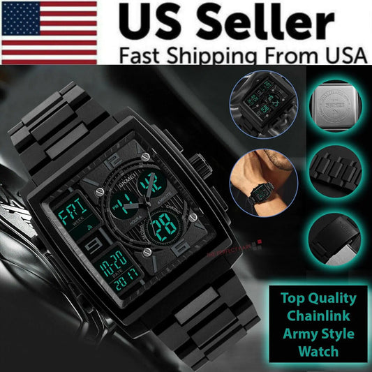 Chronograph Men's Digital Army Military Sport Quartz Analog Waterproof Watch