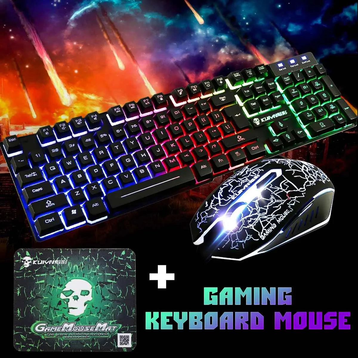 LED Rainbow Backlight Keyboard Set