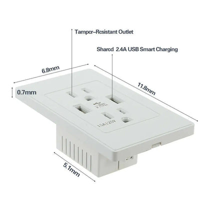 Dual USB Wall Outlet Port 15A Power Socket Charger AC Receptacle Plate Panel 110