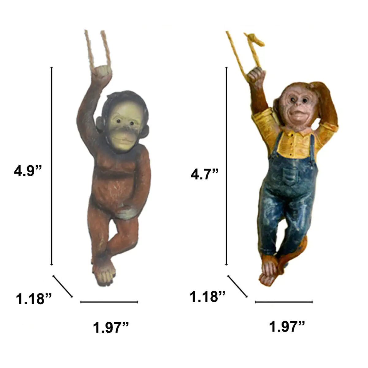 Monkey Chimp Hanging Rope Garden Ornament Outdoor Statue Sculpture Resin Decor