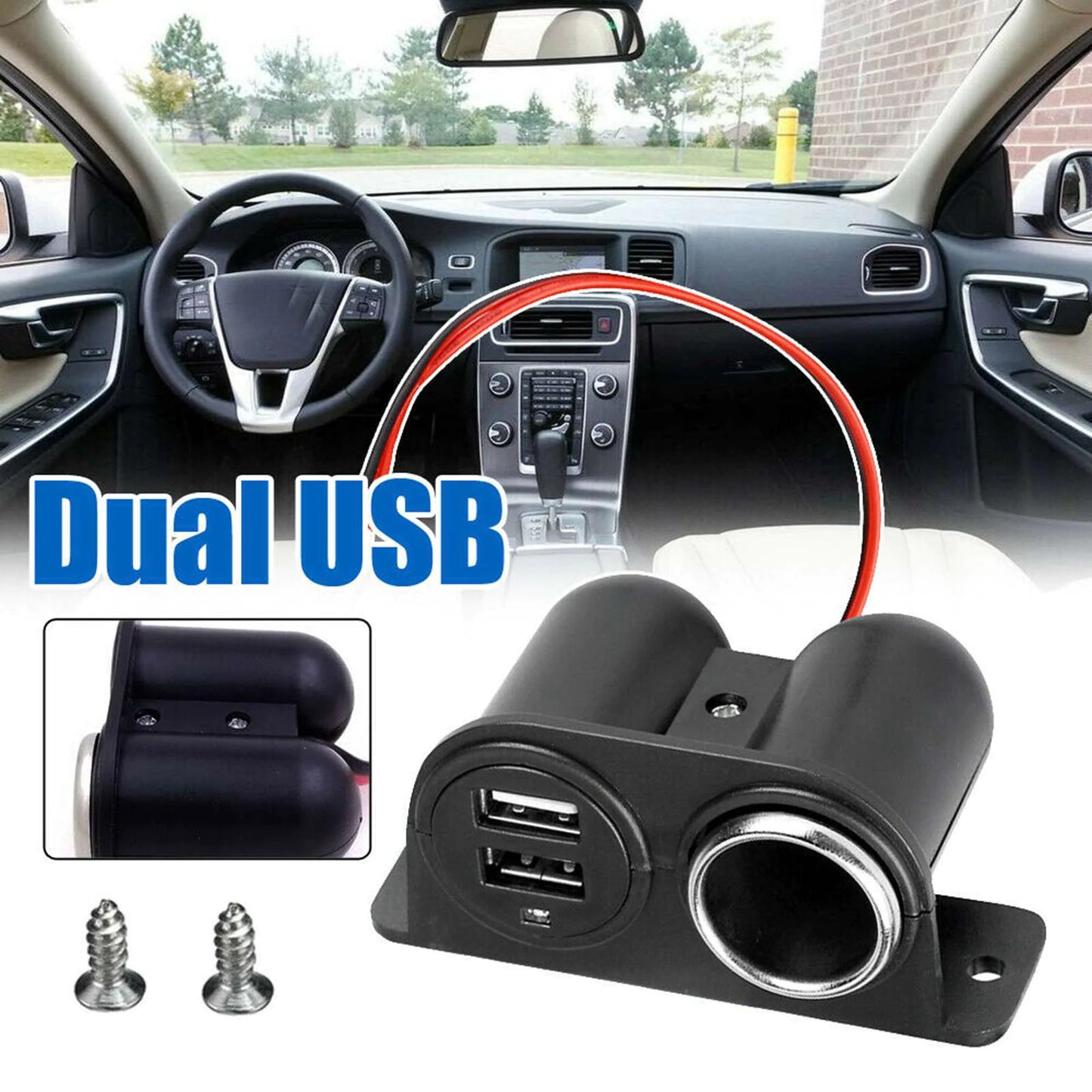 Car Cigarette Lighter Socket Splitter Dual USB Charger Power Adapter Outlet 12V