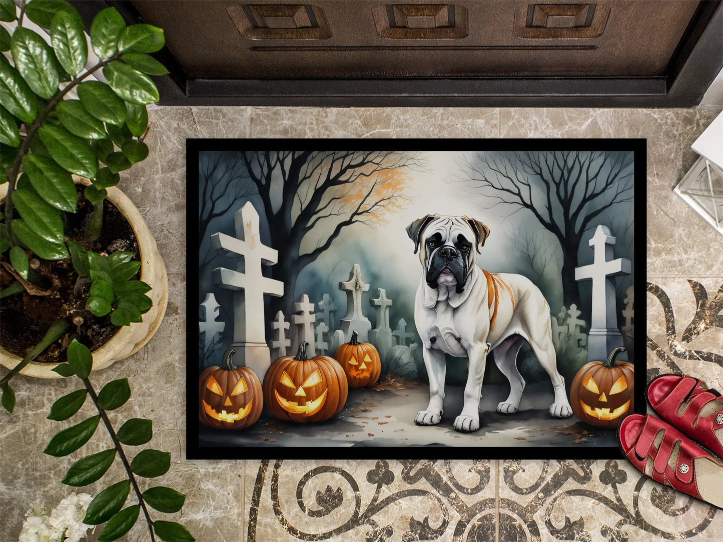 Boxer Night Hill Halloween Doormat