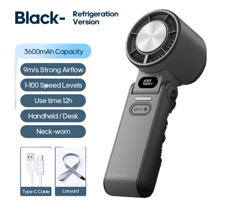 TurboCool Pro – Foldable Mini Handheld Fan, 3600mAh Rechargeable, 100-Speed Adjustable