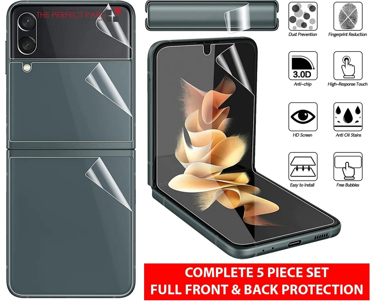 For Samsung Galaxy Z Flip 3 5G Soft Hydrogel Screen Protector Film/HD Lens Cover