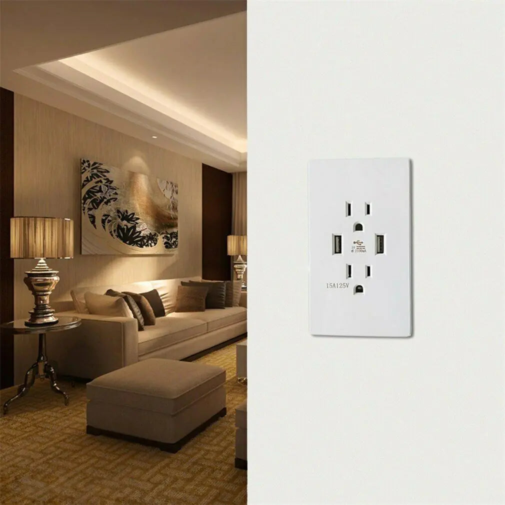 Dual USB Wall Outlet Port 15A Power Socket Charger AC Receptacle Plate Panel 110