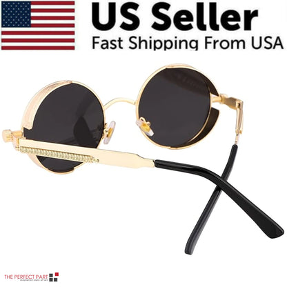 Retro Round Polarized Sunglasses Men Women Vintage Gothic Steampunk Glasses