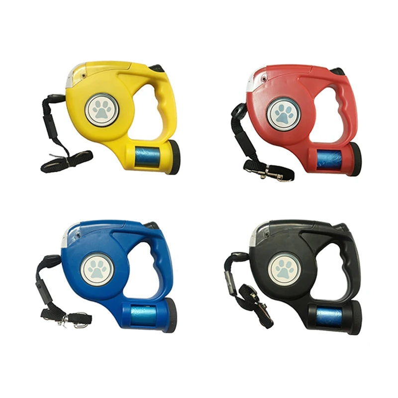 LED Retractable Dog Leash with Waste Bag – Night Safety