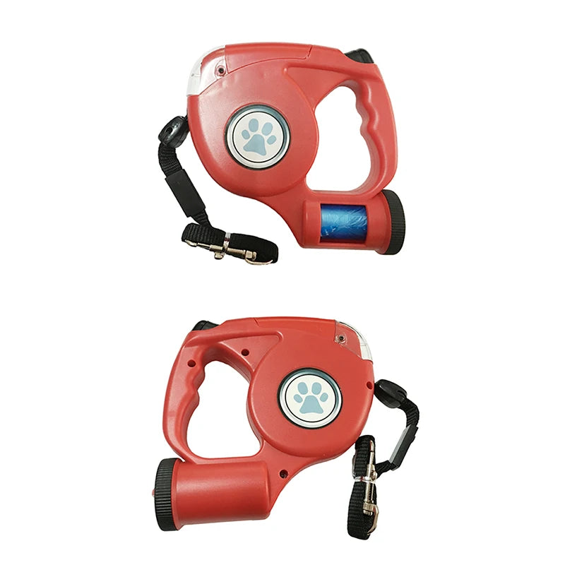LED Retractable Dog Leash with Waste Bag – Night Safety