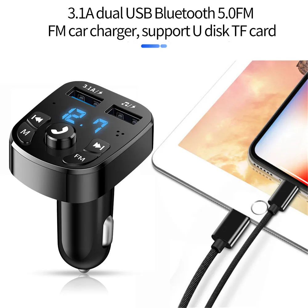 Car Fm Transmitter Bluetooth 5.0 Aux Handsfree Wireless Car Kit Dual Usb Car Charger Auto Radio Fm Modulator Mp3 Player Adapter