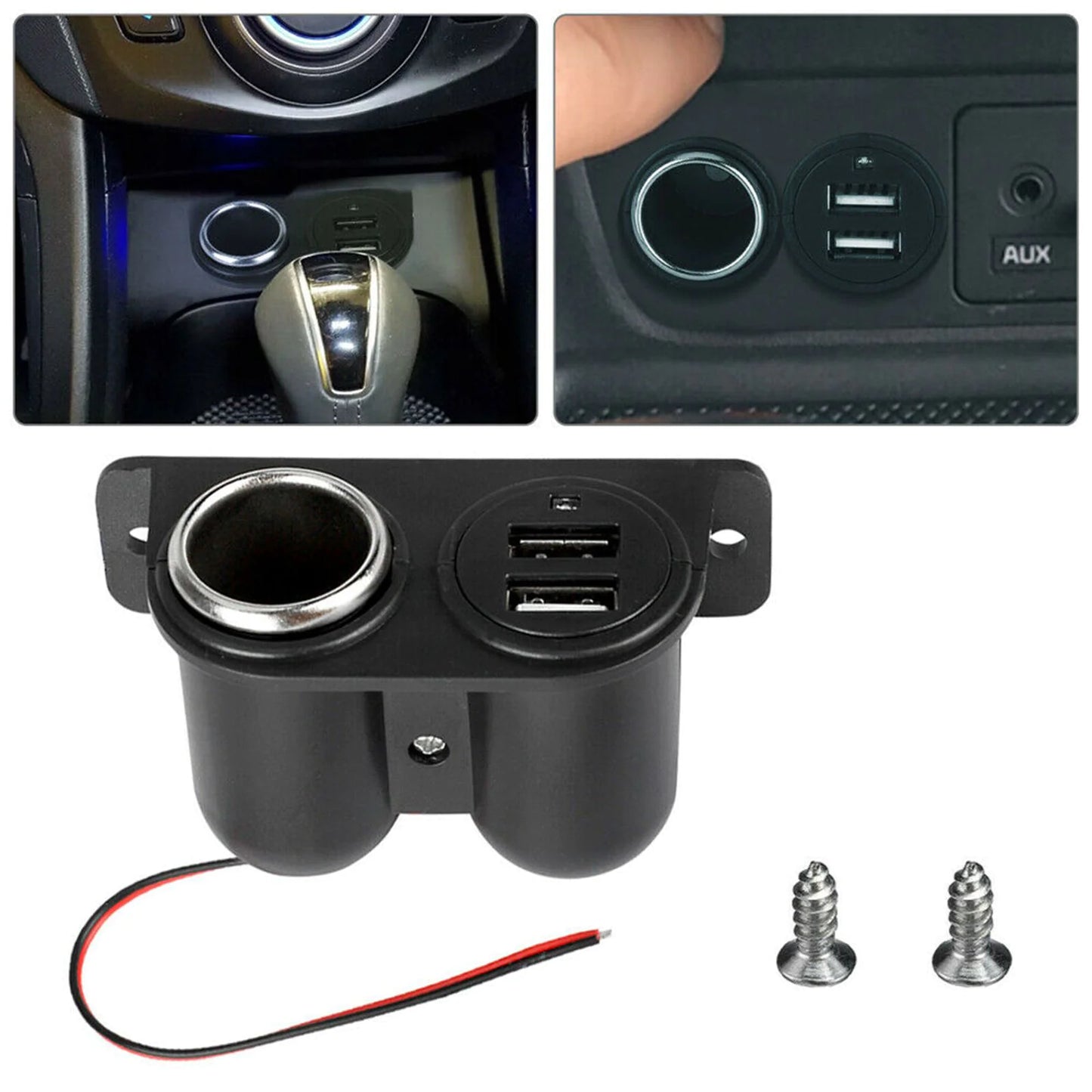 Car Cigarette Lighter Socket Splitter Dual USB Charger Power Adapter Outlet 12V