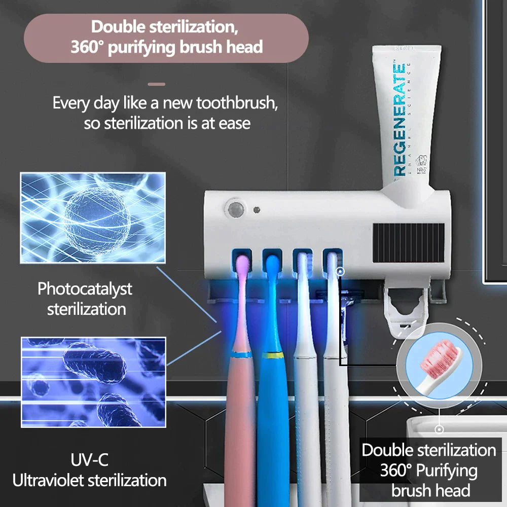 UV Sterilizing Toothbrush Organizer & Paste Dispenser