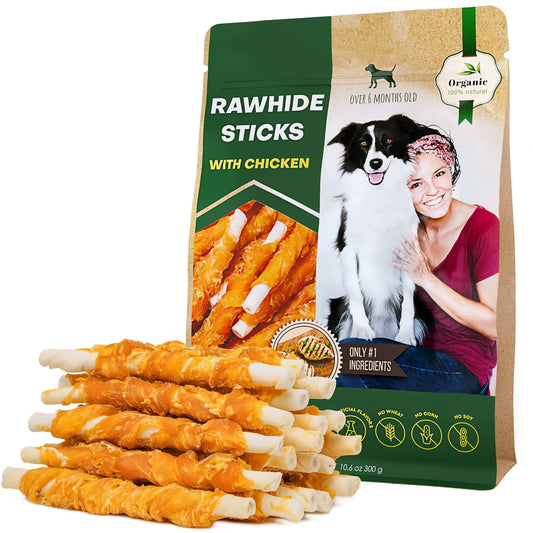 Irresistible Chicken-Wrapped Rawhide Chews - All-Natural, Grain-Free Dog Snack for Healthy Teeth & Happy Tails!