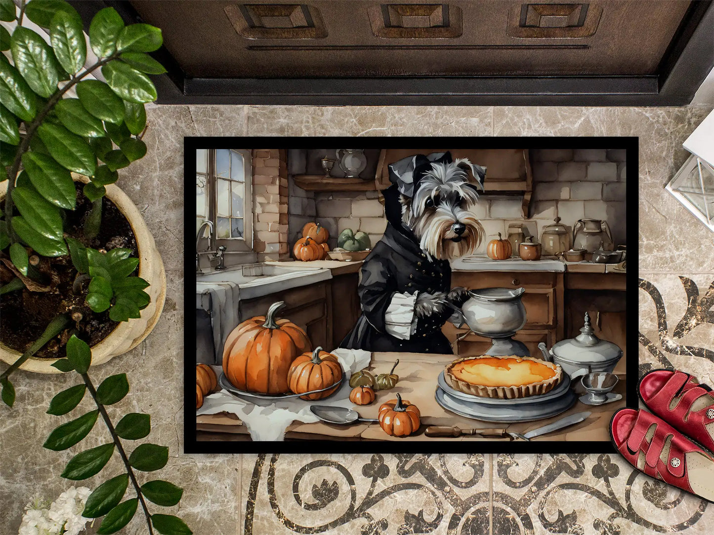 Schnauzer Fall Kitchen Pumpkins Doormat