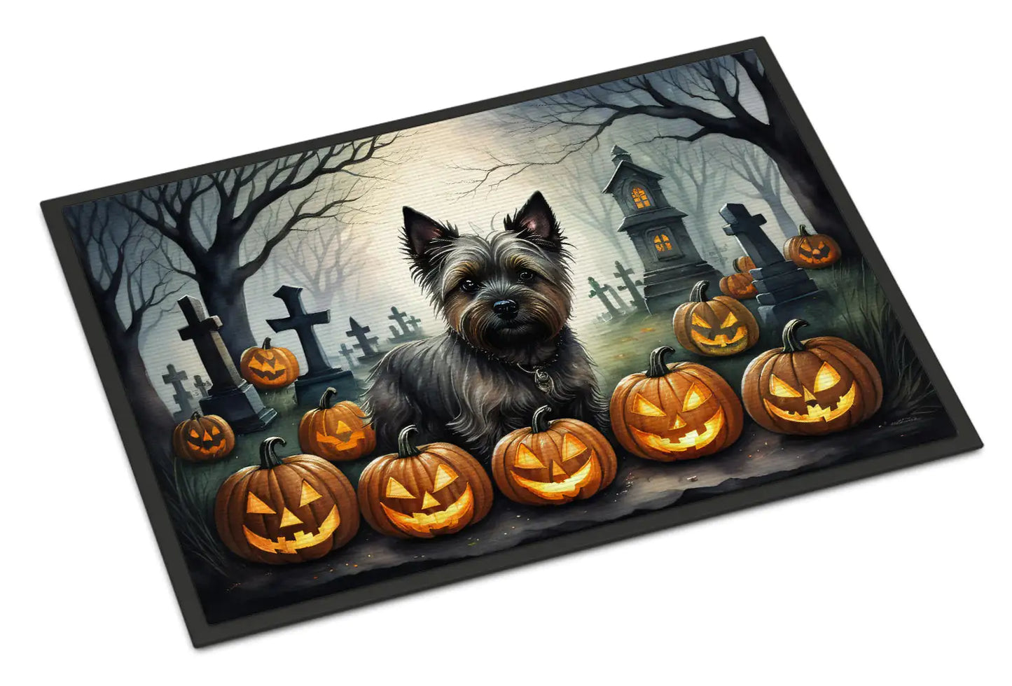 Graveyard Yorkie Guard Halloween Doormat