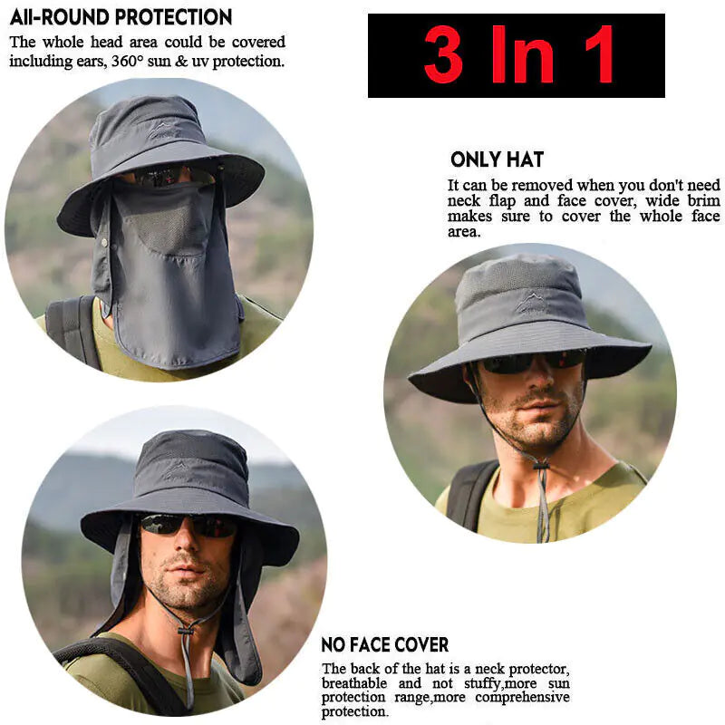 Wide Brim Sun Hat UV Protection Bucket Cap For Hiking Camping Fishing Safari Men