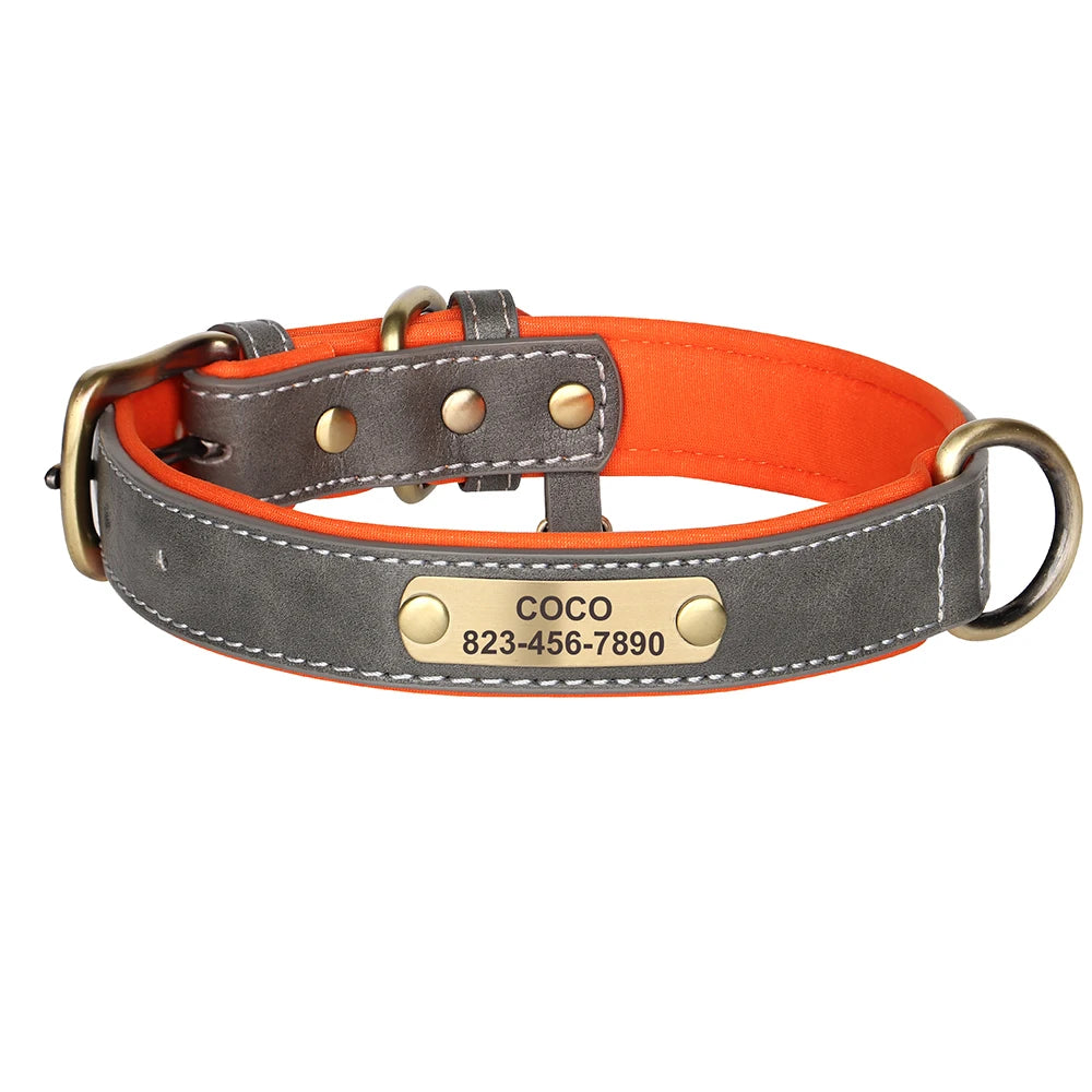 Custom Leather Dog Collar with Personalized Name Tag – Anti-Lost Pet ID with Free Engraving | For Small, Medium & Large Dogs