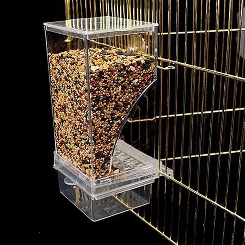 Acrylic No-Mess Automatic Bird Feeder & Drinker – Perch Container For Parrots, Budgerigars & Parakeets, Bird Cage Accessories