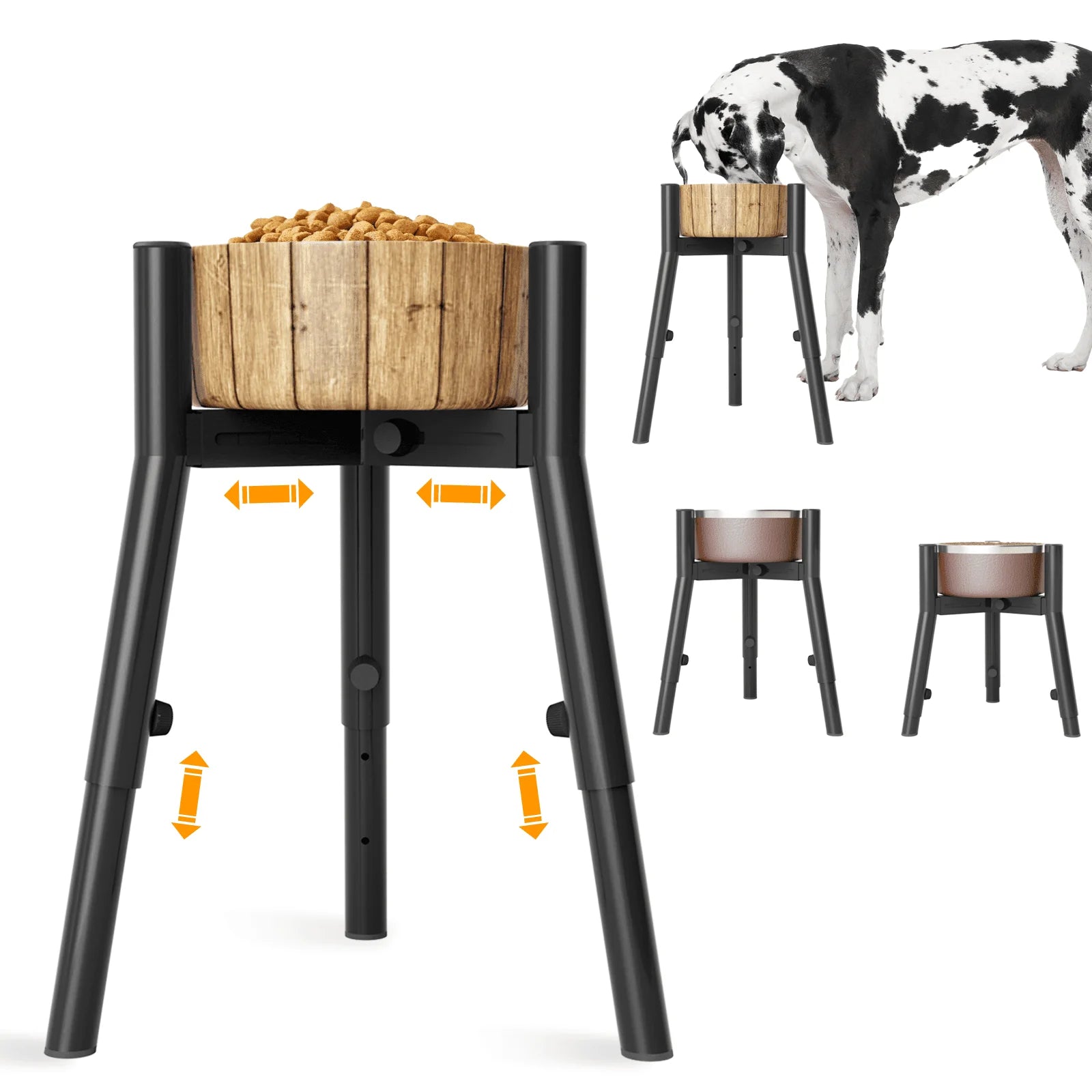 3-Height Adjustable Dog Bowl Stand – Metal Raised Feeder Base for Large Dogs – Width Adjustable – No Bowls Included