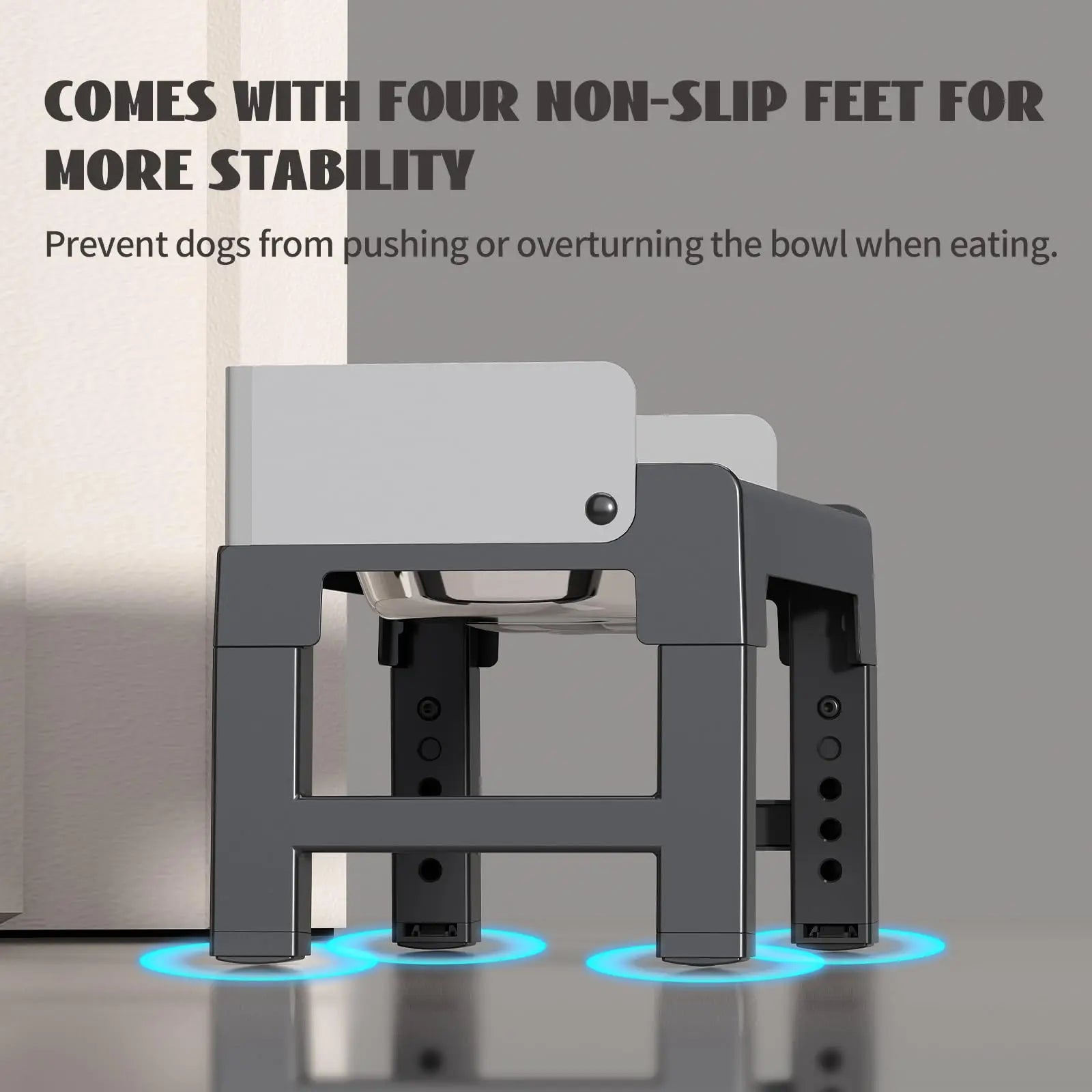 4-Height Adjustable Elevated Dog Bowl Stand with 2 Stainless Steel Bowls – Non-Slip & Spill-Proof