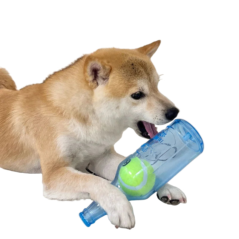 Beer Bottle Dog Chew Toy – Squeaky & Bite-Resistant with Tennis Ball Core