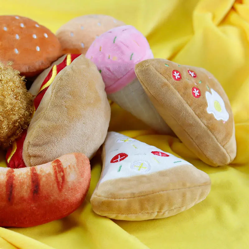 Plush Squeaky Dog Toy – Ice Cream, Fries & Burger Chew Accessories
