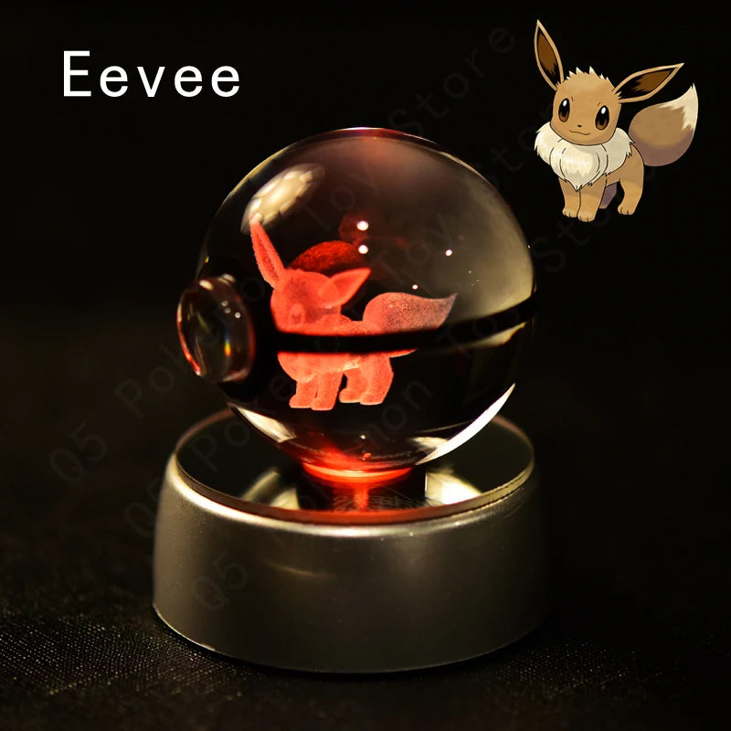 3D Pokémon Crystal Ball Lamp – Pikachu, Mew & Gengar LED Night Light with Pokéball Base