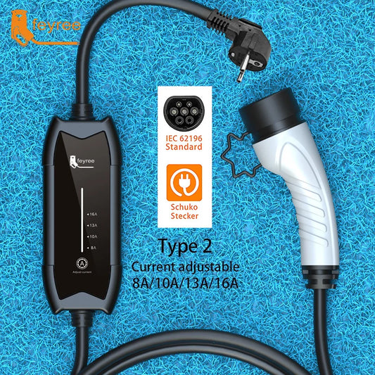 feyree EV Portable Charger Type2 / GB/T Plug 16A Single Phase 3.5KW Type1 3.5m Wallbox Charging Station for Electric Vehicle