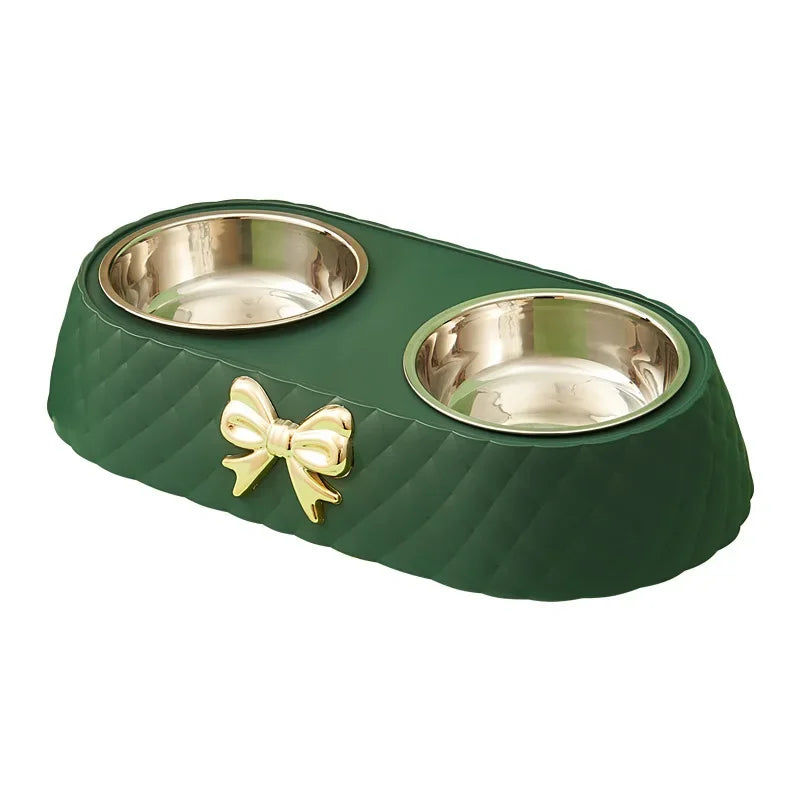 Double Pet Bowl with Bowtie Design – Food & Water Bowls for Dogs and Cats