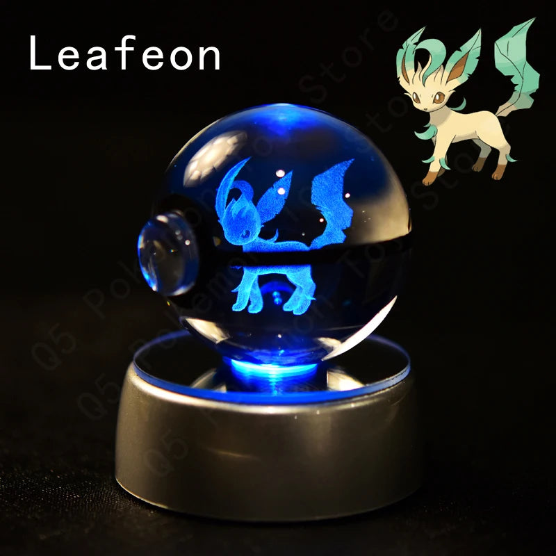 3D Pokémon Crystal Ball Lamp – Pikachu, Mew & Gengar LED Night Light with Pokéball Base