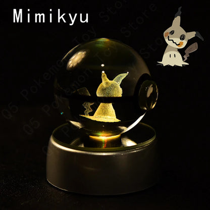 3D Pokémon Crystal Ball Lamp – Pikachu, Mew & Gengar LED Night Light with Pokéball Base