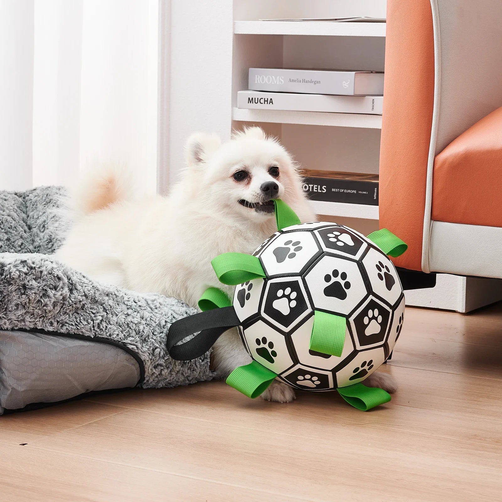 Dog Soccer Ball with Straps – Tug-of-War Fun for Medium & Large Dogs! 🐾⚽