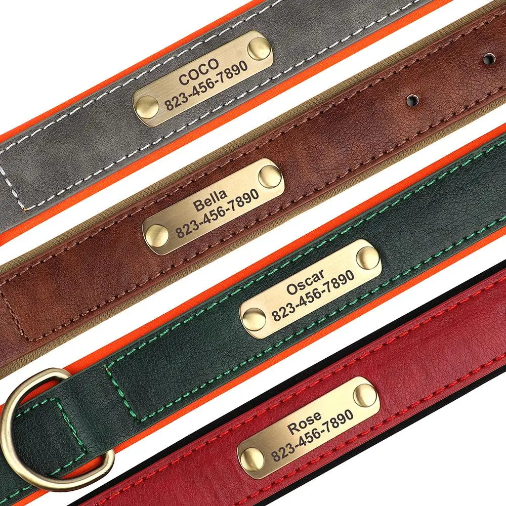 Custom Leather Dog Collar with Personalized Name Tag – Anti-Lost Pet ID with Free Engraving | For Small, Medium & Large Dogs