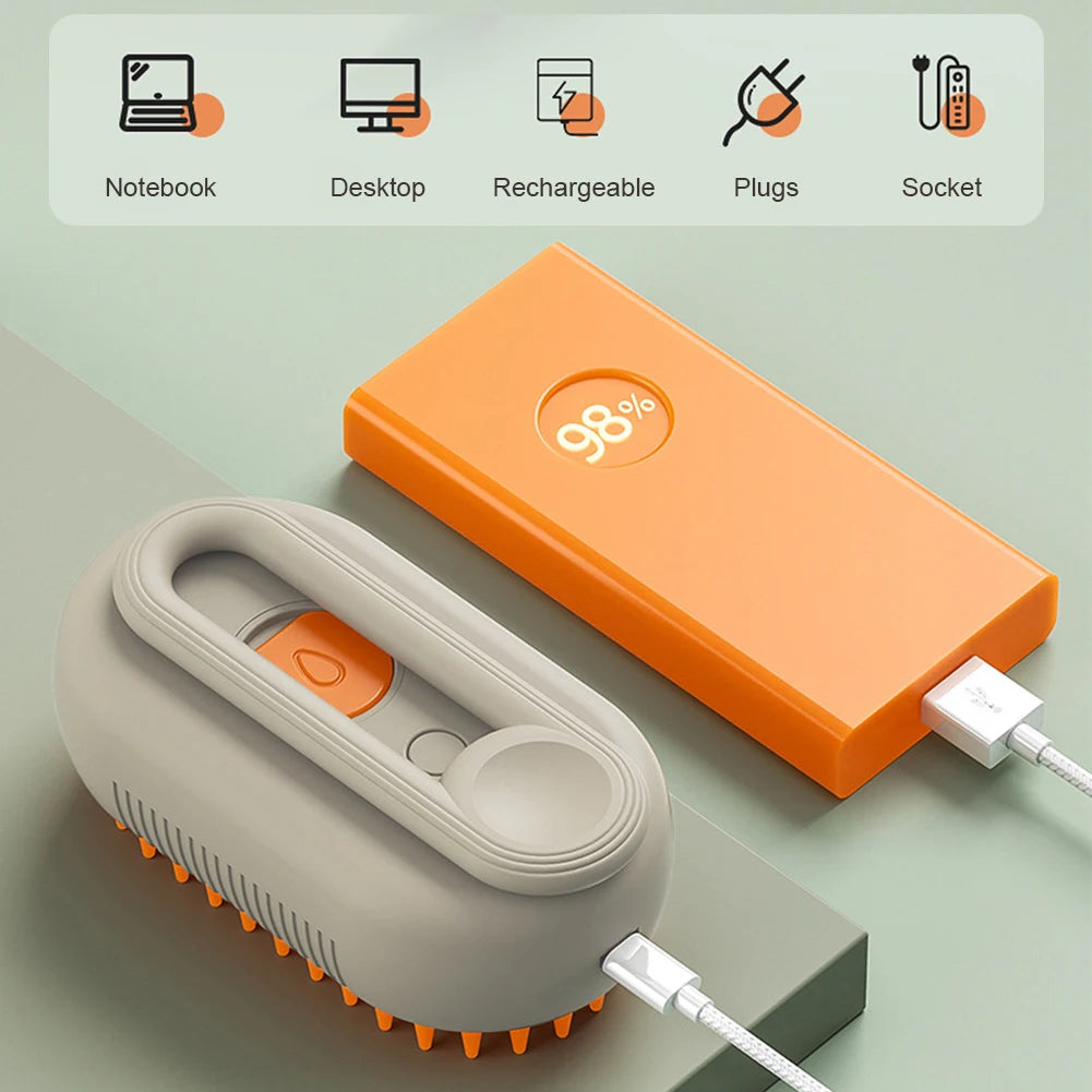 3-in-1 Electric Pet Steam Brush – USB Rechargeable Grooming & Massage Comb for Dogs & Cats