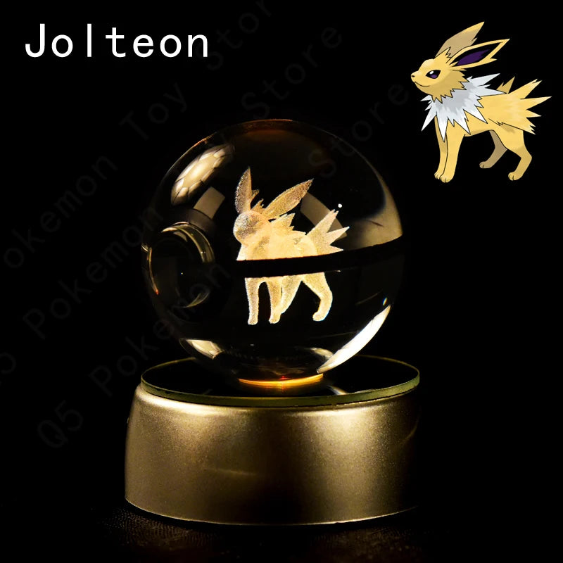 3D Pokémon Crystal Ball Lamp – Pikachu, Mew & Gengar LED Night Light with Pokéball Base