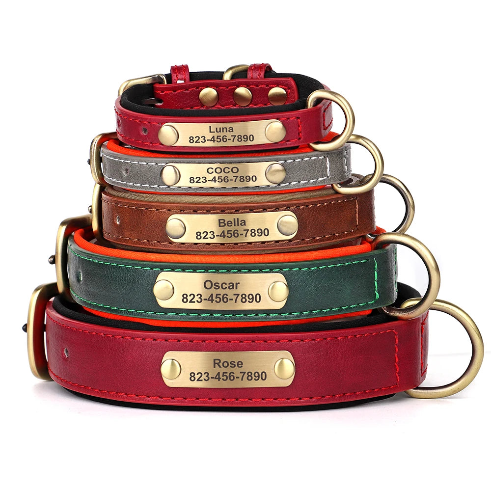 Custom Leather Dog Collar with Personalized Name Tag – Anti-Lost Pet ID with Free Engraving | For Small, Medium & Large Dogs