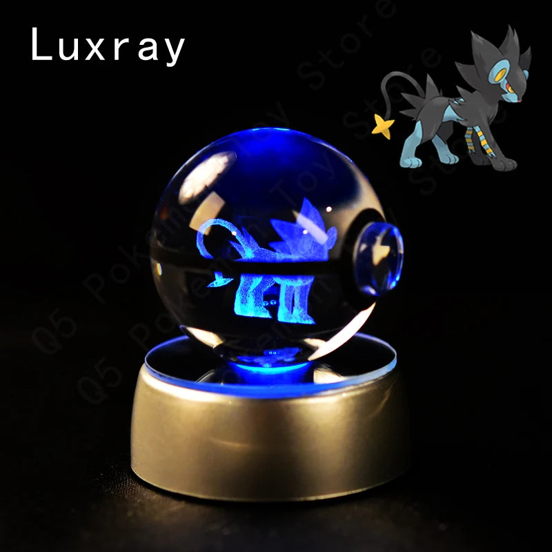 3D Pokémon Crystal Ball Lamp – Pikachu, Mew & Gengar LED Night Light with Pokéball Base