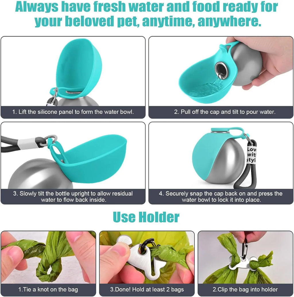 Portable Leak-Proof Dog Water Bottle with Silicone Bowl