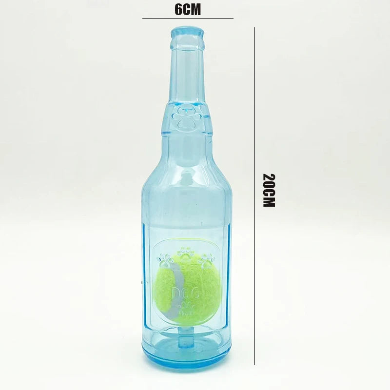 Beer Bottle Dog Chew Toy – Squeaky & Bite-Resistant with Tennis Ball Core