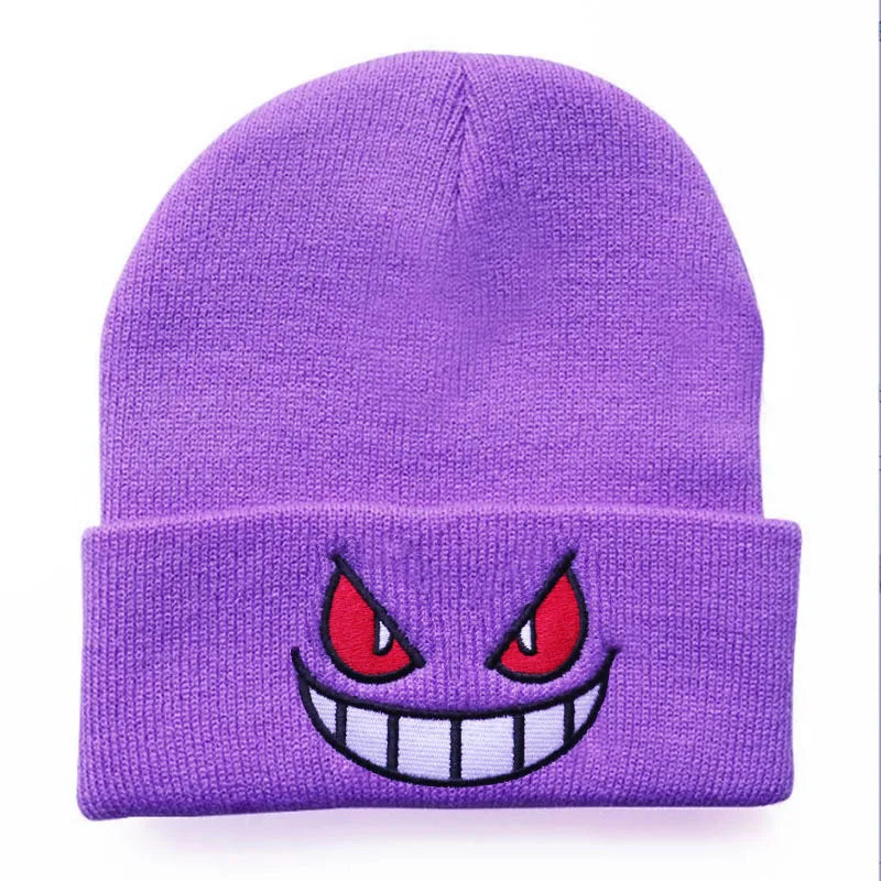 Gengar Kawaii Anime Knitted Hat – Cute 6-Color Wool Embroidery Pullover Cap  – Adorable Pokémon Gift for Winter!