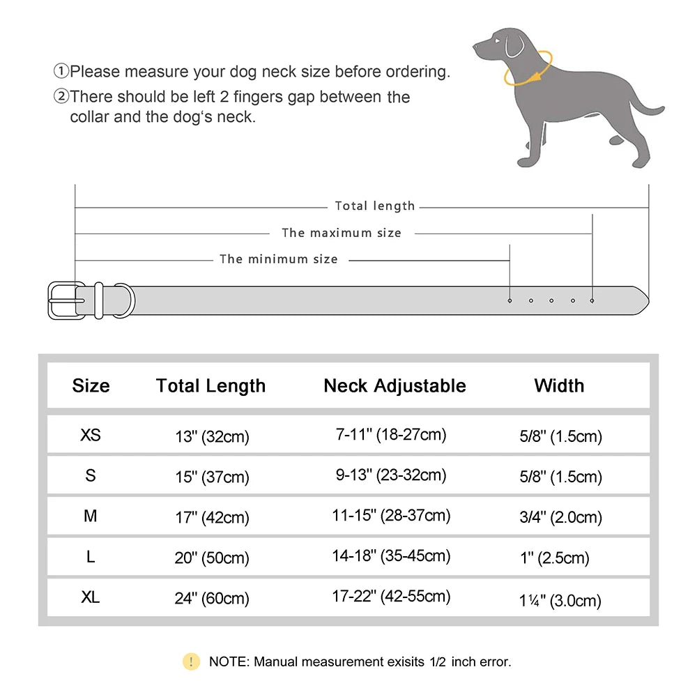 Custom Leather Dog Collar with Personalized Name Tag – Anti-Lost Pet ID with Free Engraving | For Small, Medium & Large Dogs