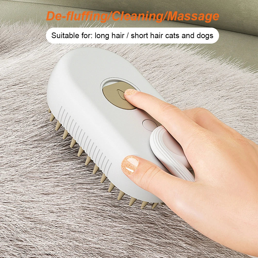 3-in-1 Electric Pet Steam Brush – USB Rechargeable Grooming & Massage Comb for Dogs & Cats