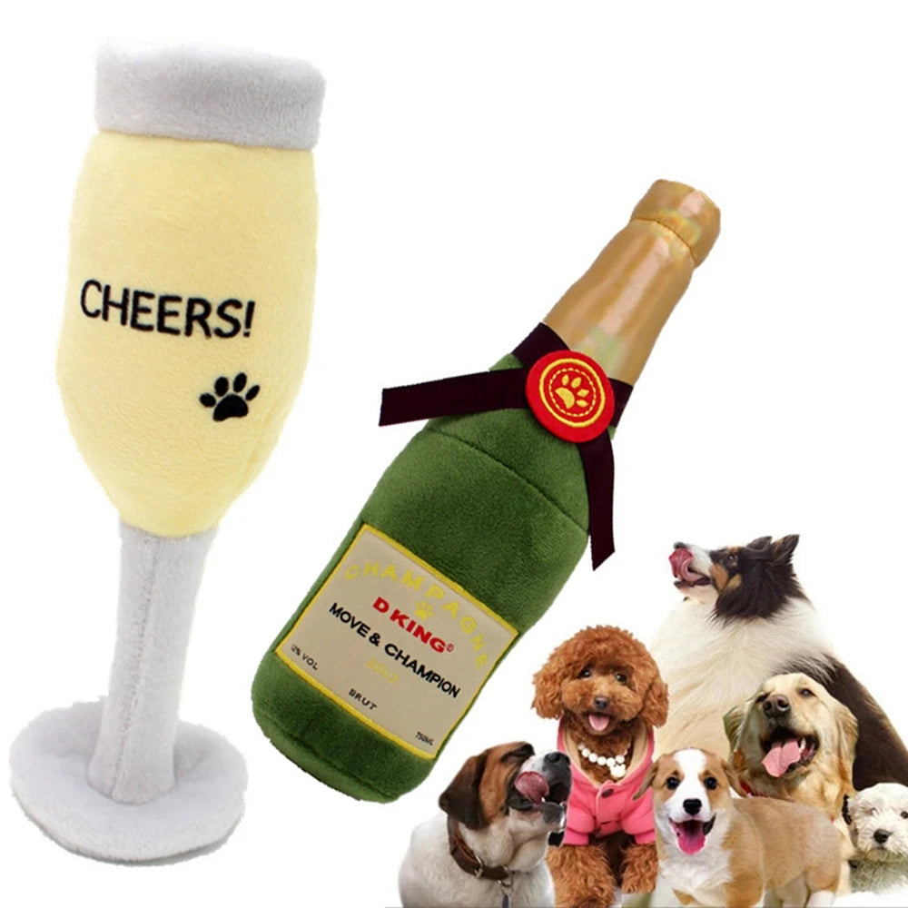 Champagne Bottle Plush Dog Toy – Squeaky & Bite-Resistant Chew Toy