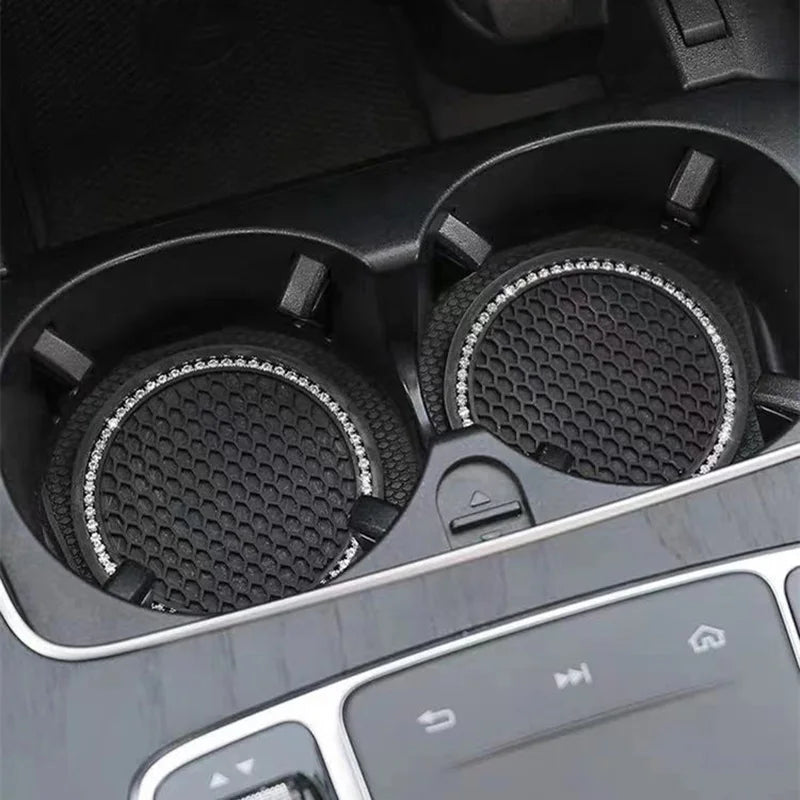 Car Water Cup Pad Holders Non-slip Diamond Rhinestone Rubber Mat for Bottle Holder Coaster Auto Interior Anti-skid Cup Holders