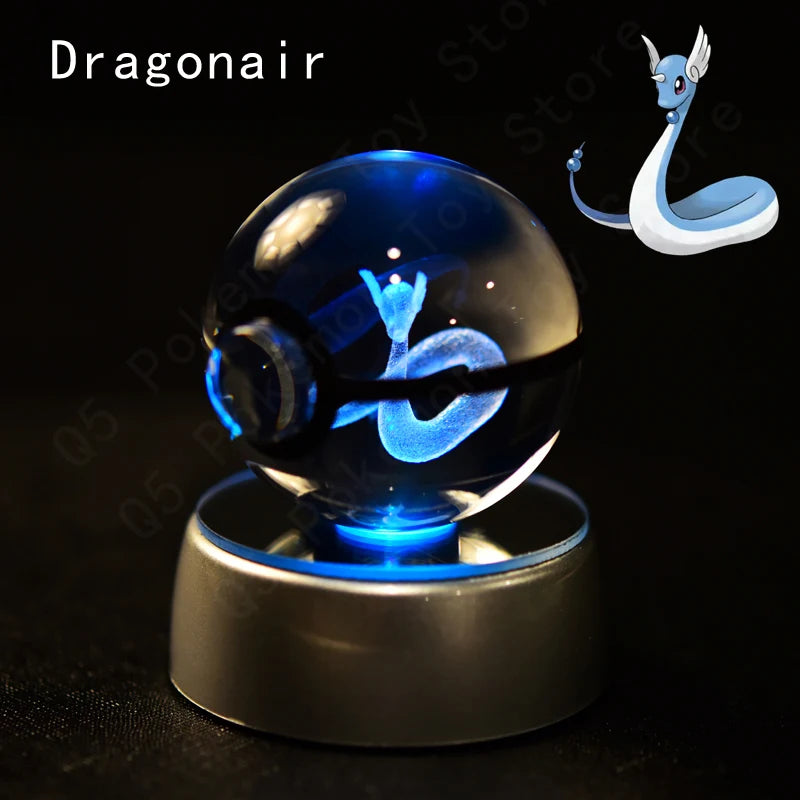 3D Pokémon Crystal Ball Lamp – Pikachu, Mew & Gengar LED Night Light with Pokéball Base