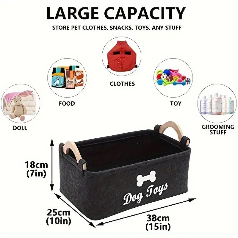Felt Pet Toy Storage Box – Soft Organizer Basket for Dog & Cat Toys